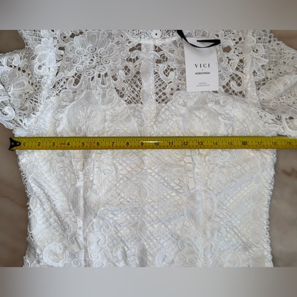 NWT Vici Collection Nordstrom White Crochet Lace Long Sleeve Sheath Dress Large - Picture 14 of 15